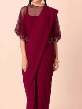 HOUSE OF INDYA CAPE PRE DRAPED SAREE NWT M